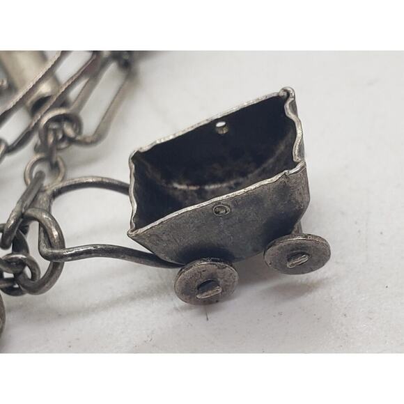 Vintage Sterling Silver Charm Bracelet Cowboy Nautical Scissors Ring Hat 7in - Picture 10 of 16